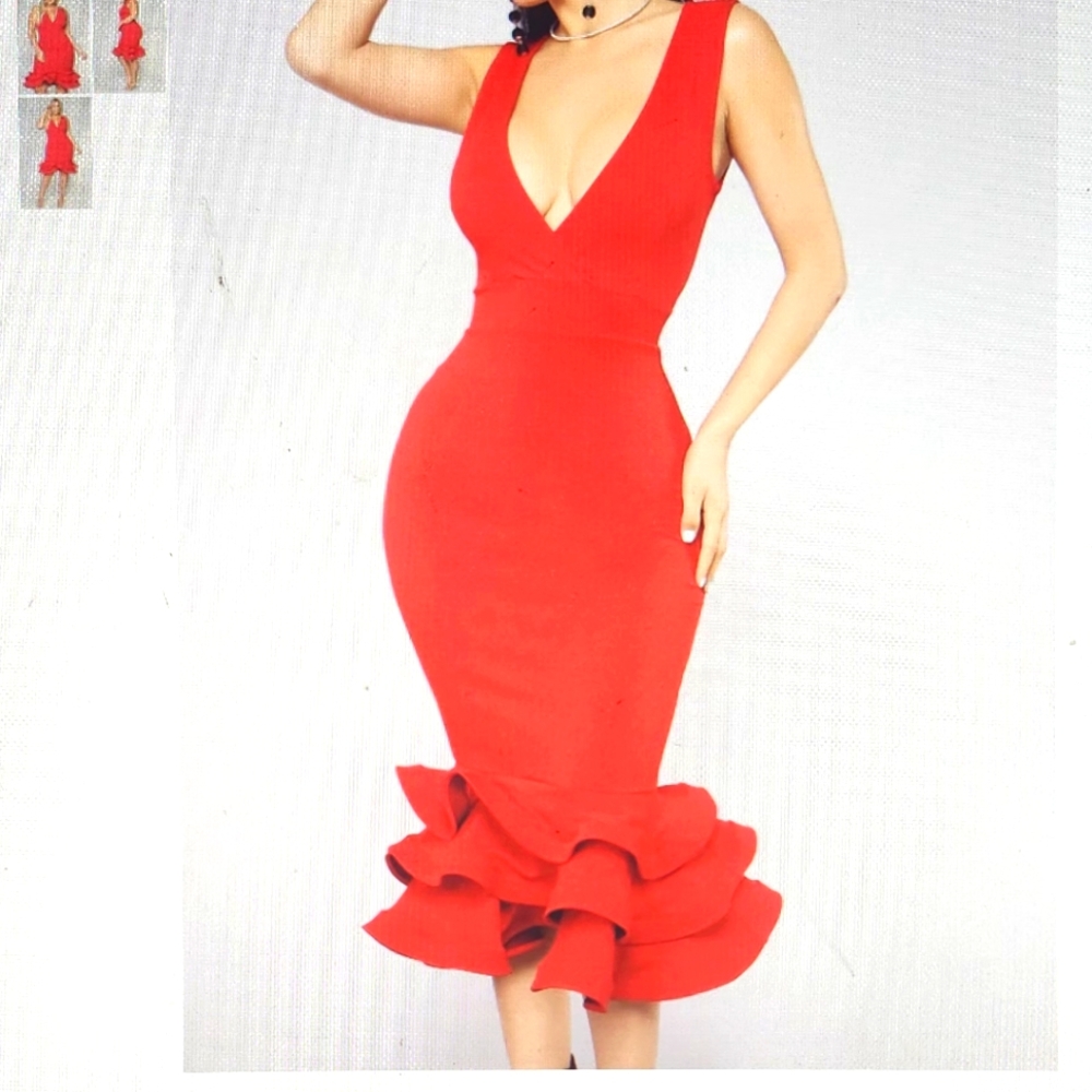 Red Ruffle Cocktail Dress